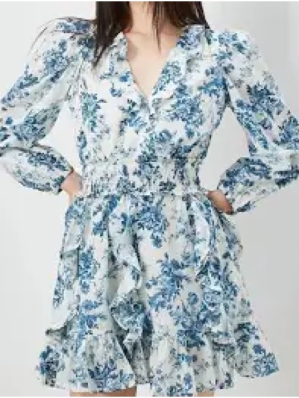 LoveShakeFancy x Gap Cotton Mini Dress Blue Floral Size Medium Boho Ruffle